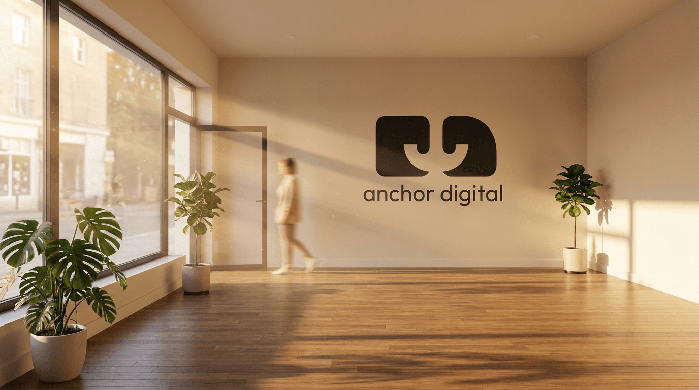 Anchor Digital logo mockup on a sunlit wall